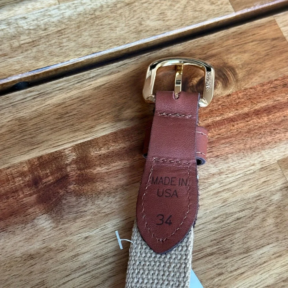 ZEP-PRO Ole Miss Rebels Men 34 Ribbon Belt Navy Tan Leather Brass USA Made NEW